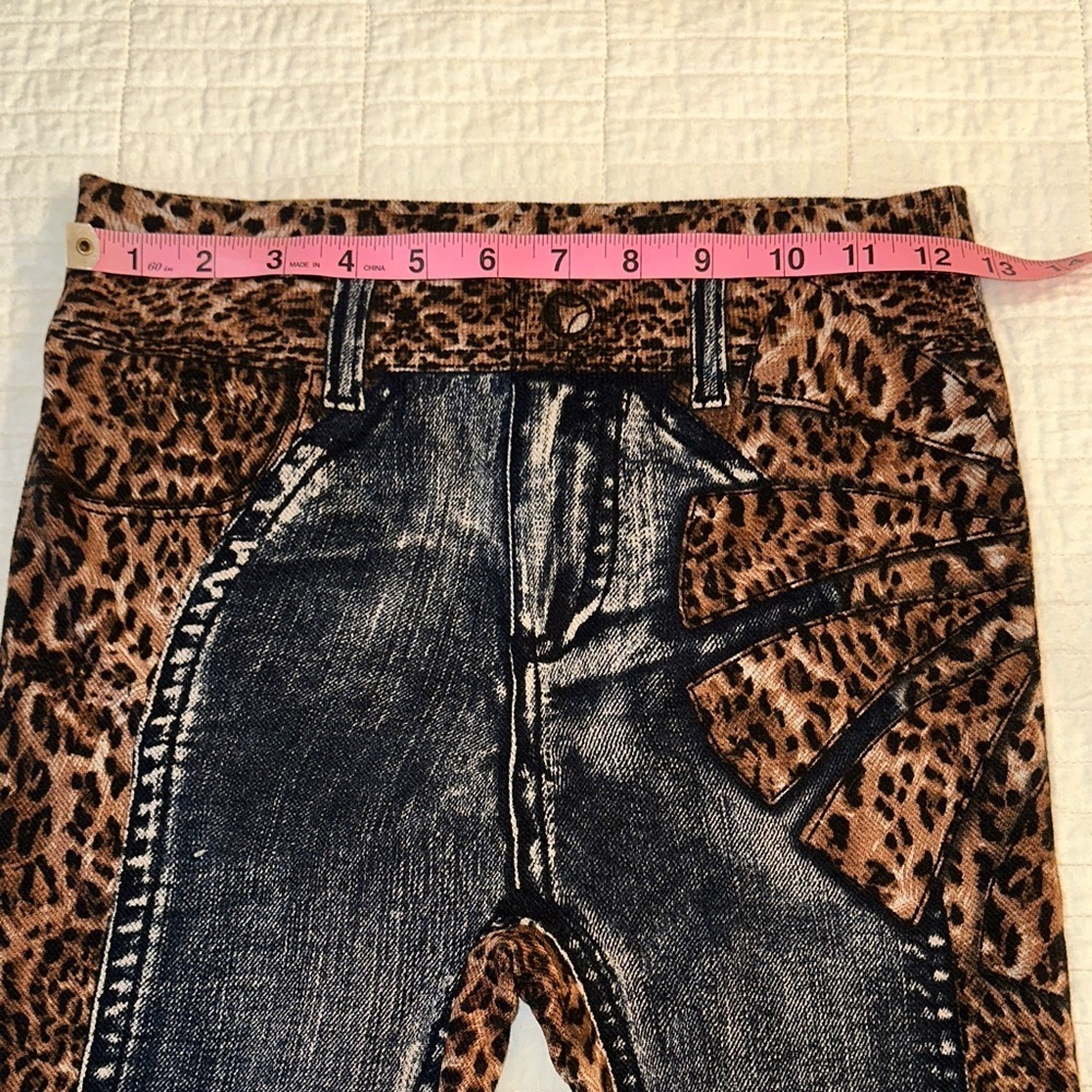 Y2K Denim Look Leggings Leopard Print Vintage One Size NWOT - Picture 6 of 8